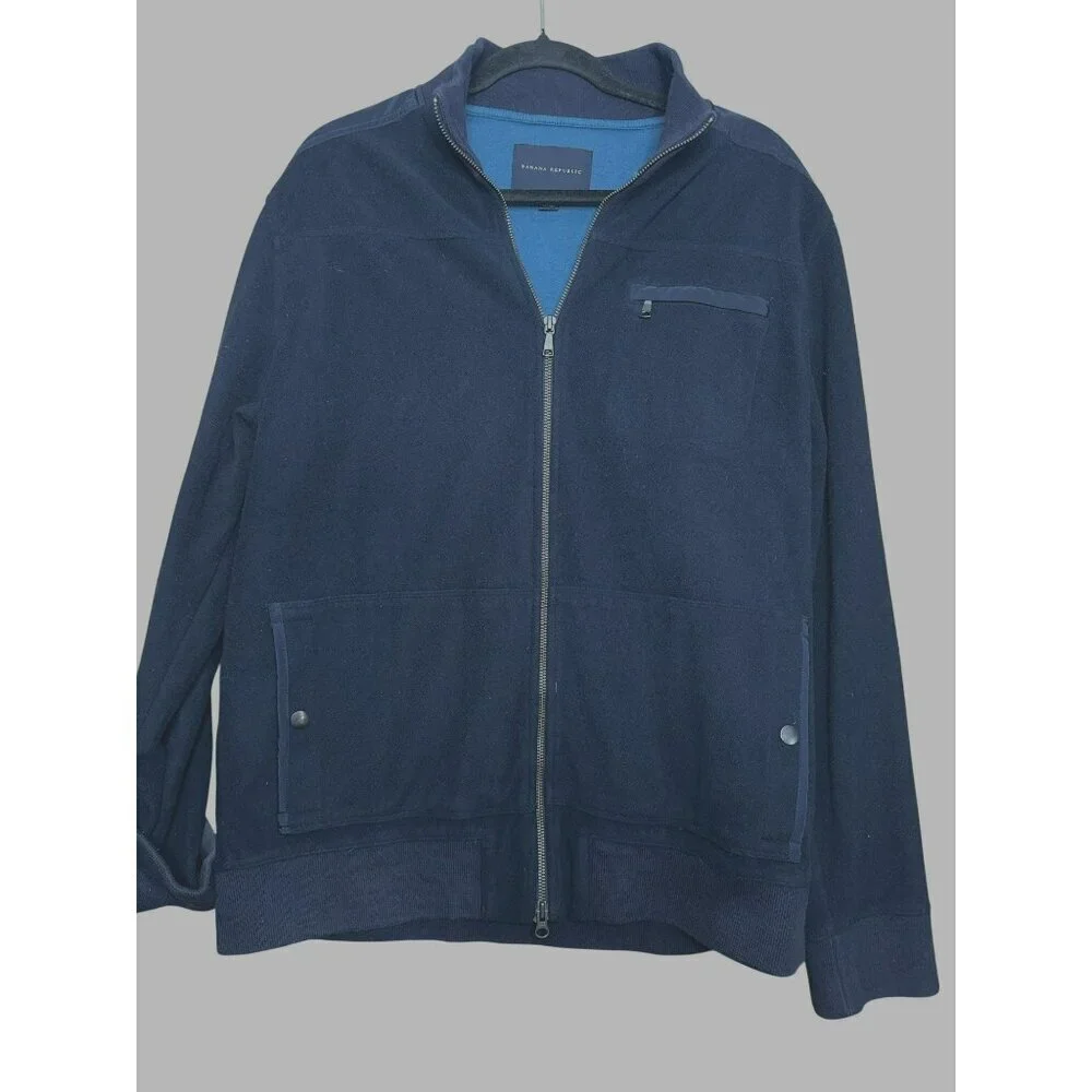 Banana Republic Men’s XL Navy Blue Zip Up Jacket Sweater Soft Feel Front Pockets